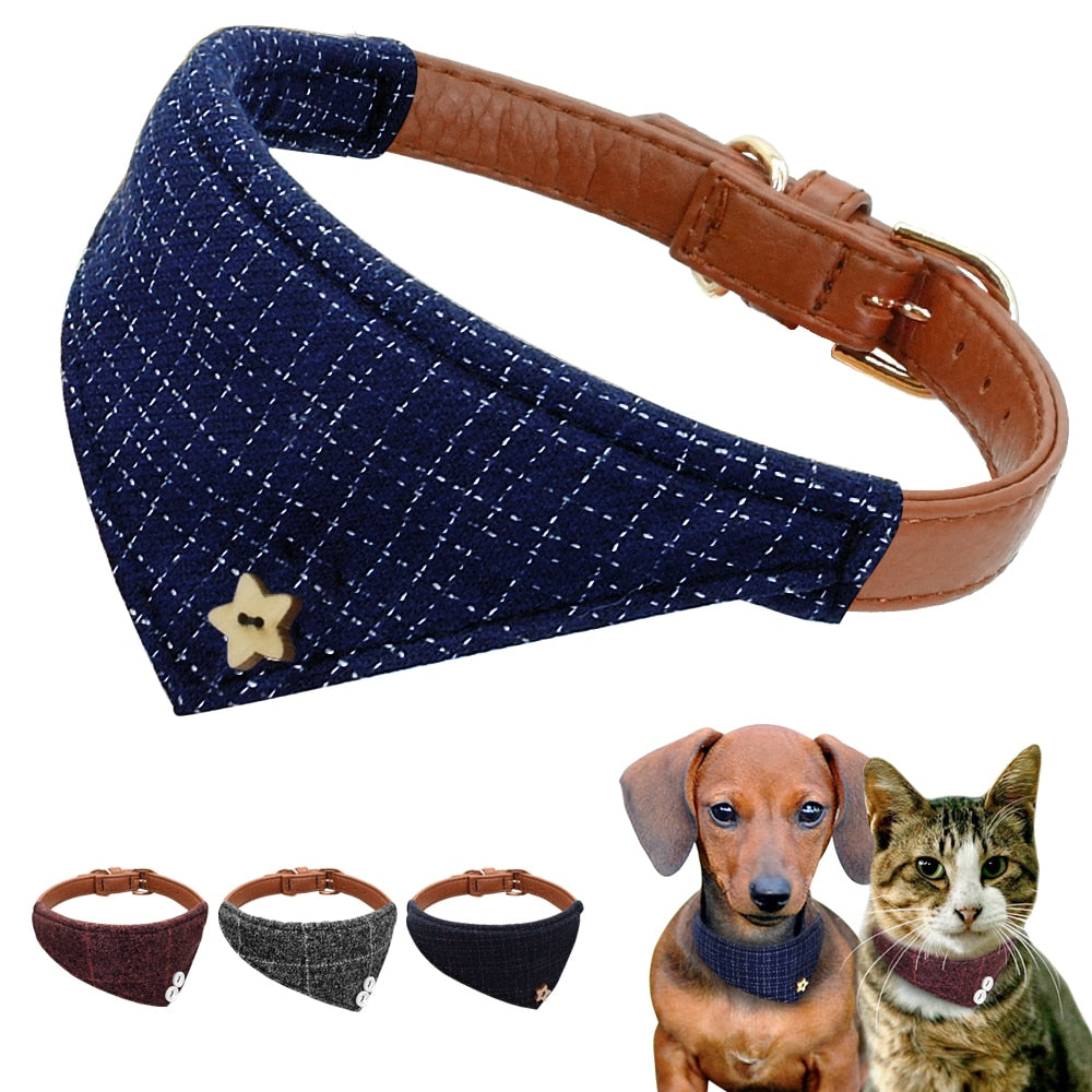 Premium Leather Collar with Bandana